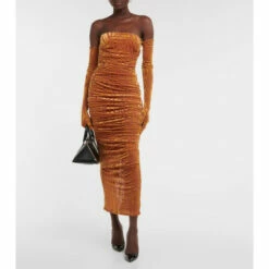 Buy 😉 Alex Perry Brooks Ruched Midi 👗 Dress With Gloves 🔔