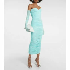 Promo 😀 Alex Perry Prescott Ruched Midi 👗 Dress With Gloves 🎉