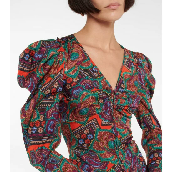 Hot Sale β Veronica Beard Printed Puff-sleeve Cropped Top 𧨠- Image 3