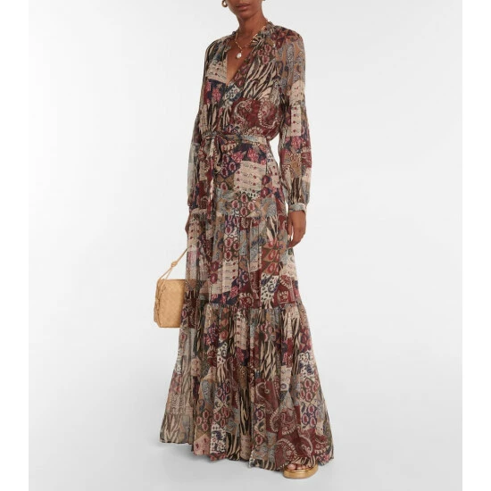 Best Pirce 🤩 Veronica Beard Isra Printed Silk Maxi 👗 Dress 🎉